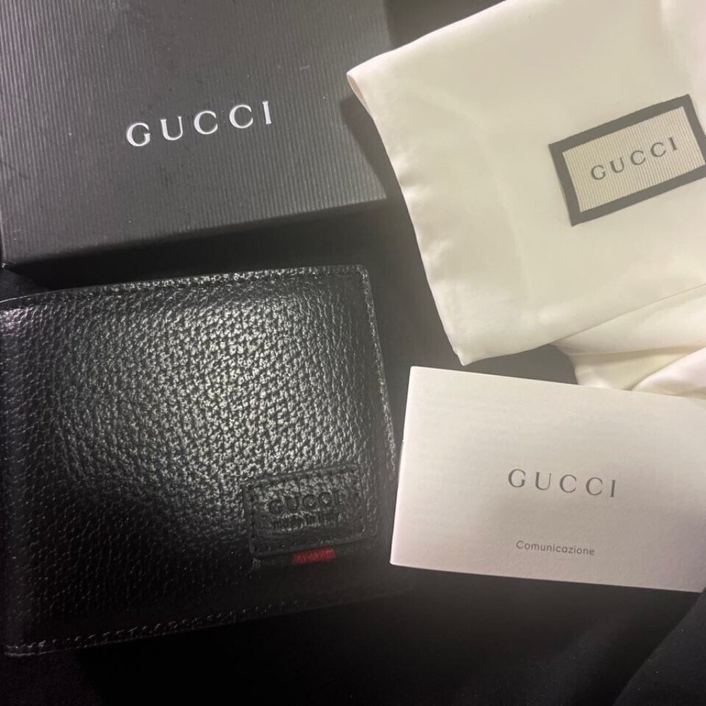 New Gucci Mens Black Leather Wallet